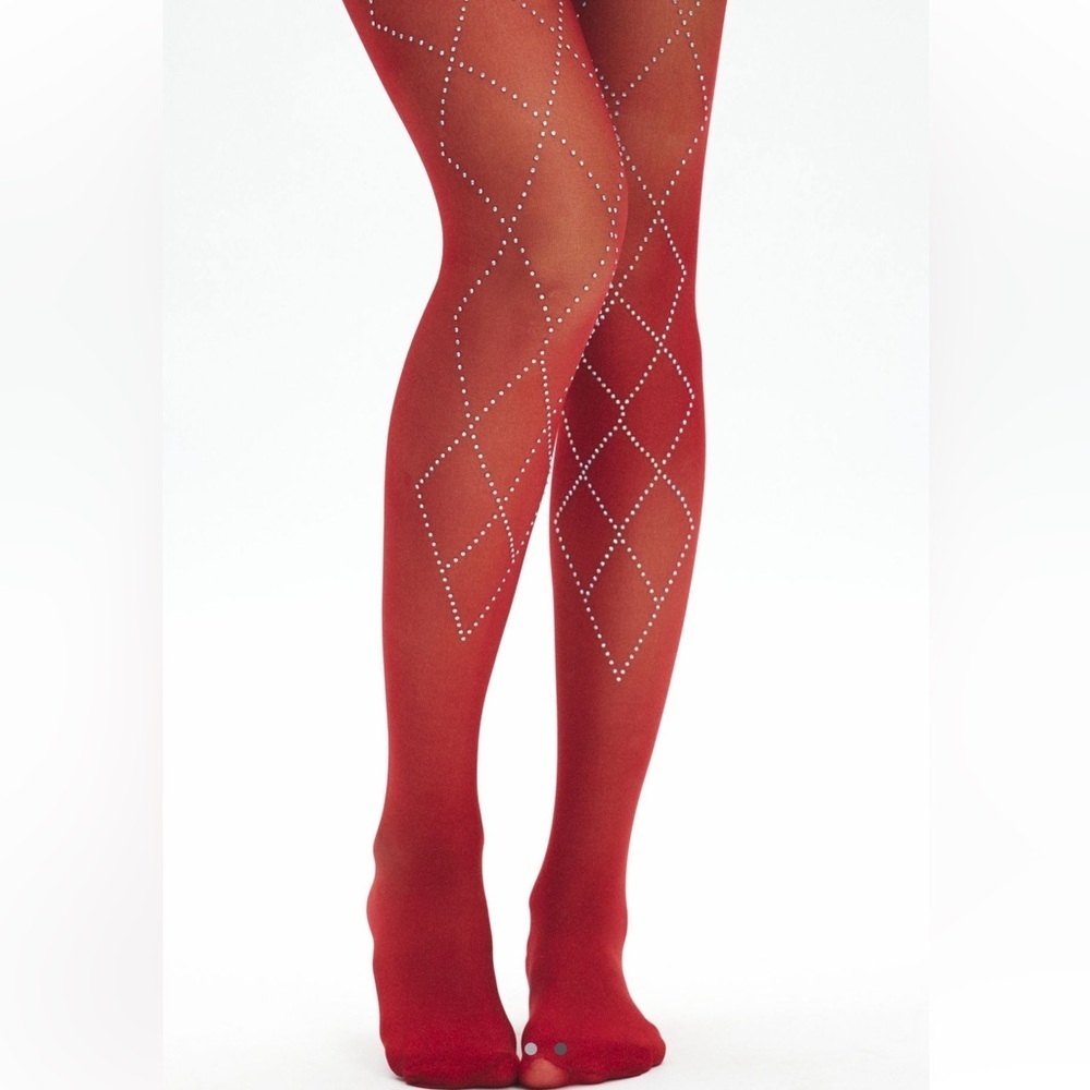 NWT Urban Outfitters Geo Sparkle Red Tights - Picture 2 of 4